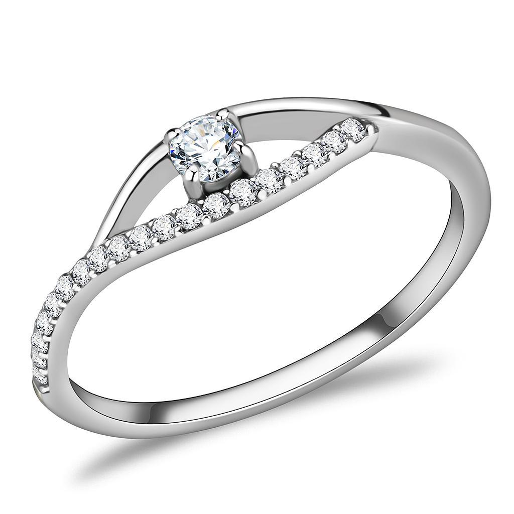 DA108 - High polished (no plating) Stainless Steel Ring with AAA Grade CZ  in Clear - Joyeria Lady