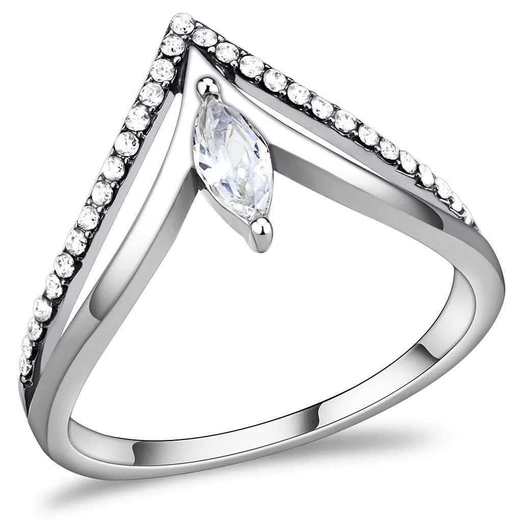 DA109 - High polished (no plating) Stainless Steel Ring with AAA Grade CZ  in Clear - Joyeria Lady