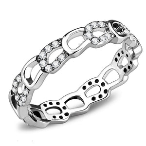 DA111 - High polished (no plating) Stainless Steel Ring with AAA Grade CZ  in Clear - Joyeria Lady