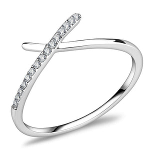 DA112 - High polished (no plating) Stainless Steel Ring with AAA Grade CZ  in Clear - Joyeria Lady