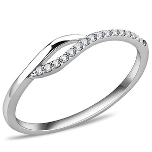 DA113 - High polished (no plating) Stainless Steel Ring with AAA Grade CZ  in Clear - Joyeria Lady