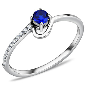 DA114 - High polished (no plating) Stainless Steel Ring with AAA Grade CZ  in London Blue - Joyeria Lady