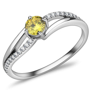 DA118 - High polished (no plating) Stainless Steel Ring with AAA Grade CZ  in Topaz - Joyeria Lady