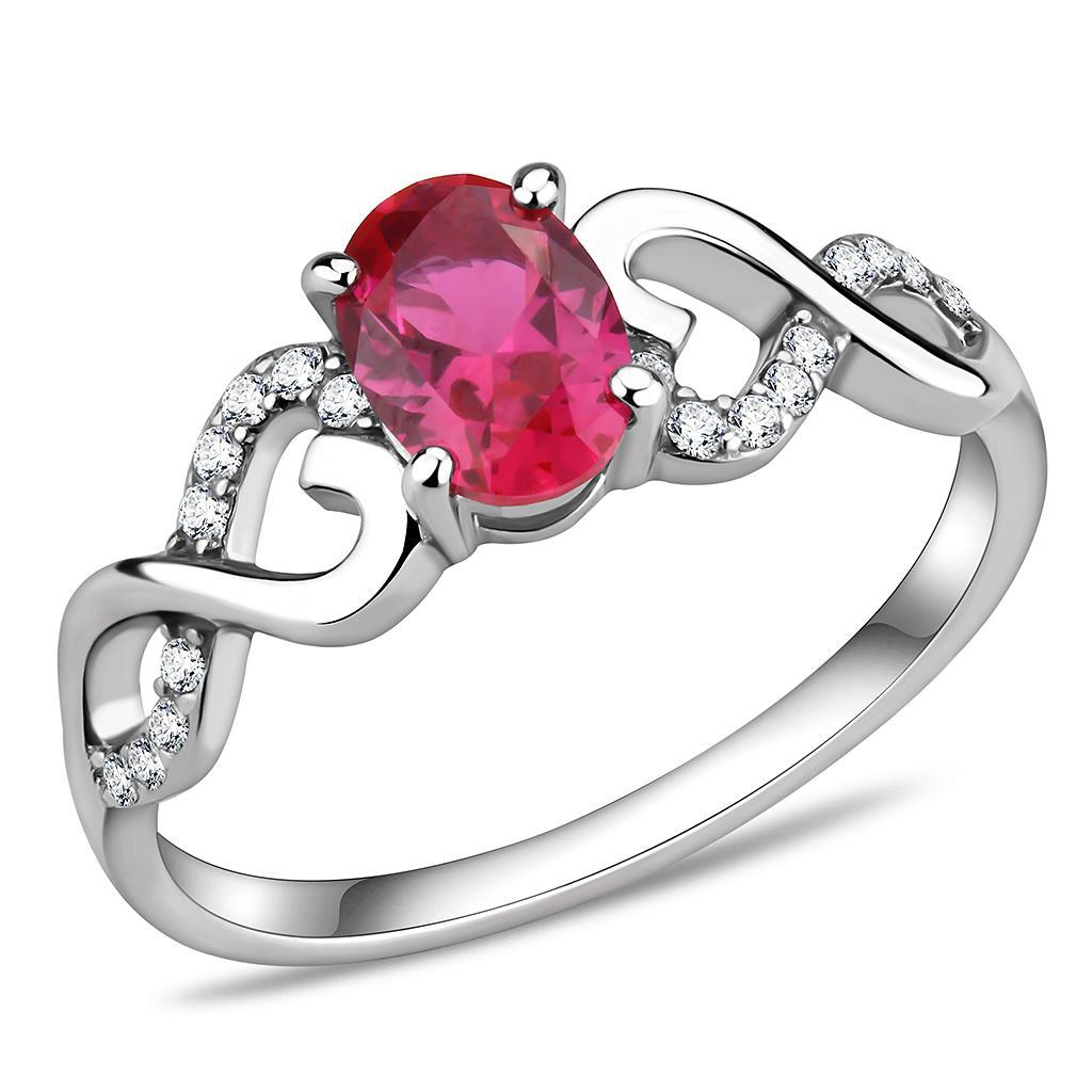 DA119 - High polished (no plating) Stainless Steel Ring with AAA Grade CZ  in Ruby - Joyeria Lady