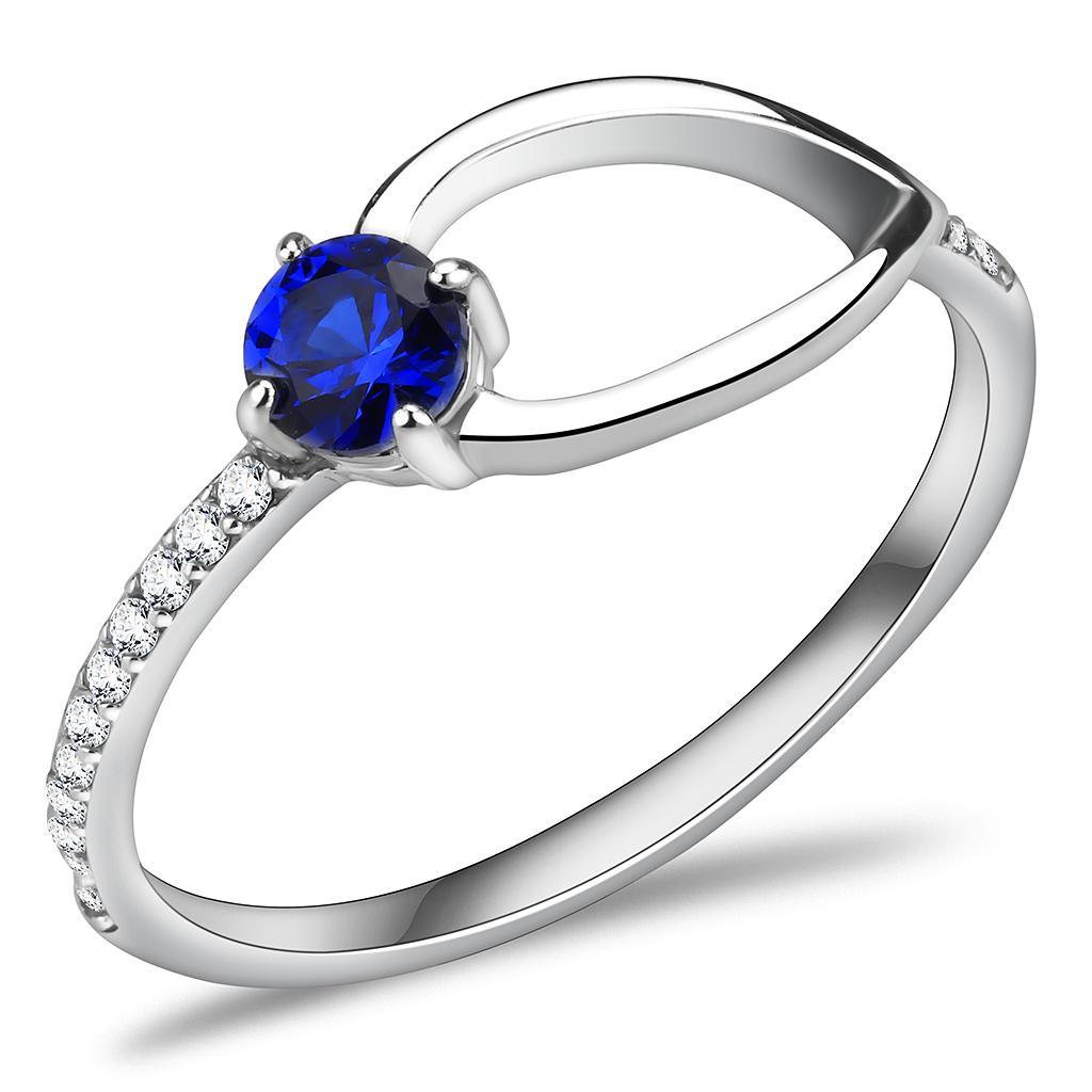 DA121 - High polished (no plating) Stainless Steel Ring with AAA Grade CZ  in London Blue - Joyeria Lady