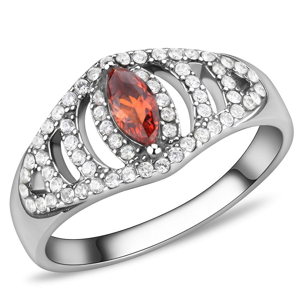 DA123 - High polished (no plating) Stainless Steel Ring with AAA Grade CZ  in Orange - Joyeria Lady