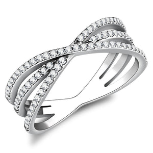 DA124 - High polished (no plating) Stainless Steel Ring with AAA Grade CZ  in Clear - Joyeria Lady