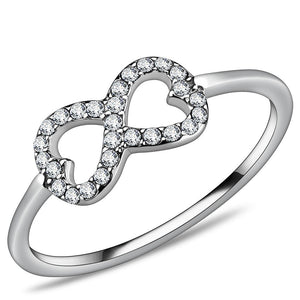 DA125 - High polished (no plating) Stainless Steel Ring with AAA Grade CZ  in Clear - Joyeria Lady