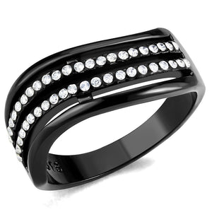 DA126 - IP Black(Ion Plating) Stainless Steel Ring with AAA Grade CZ  in Clear - Joyeria Lady