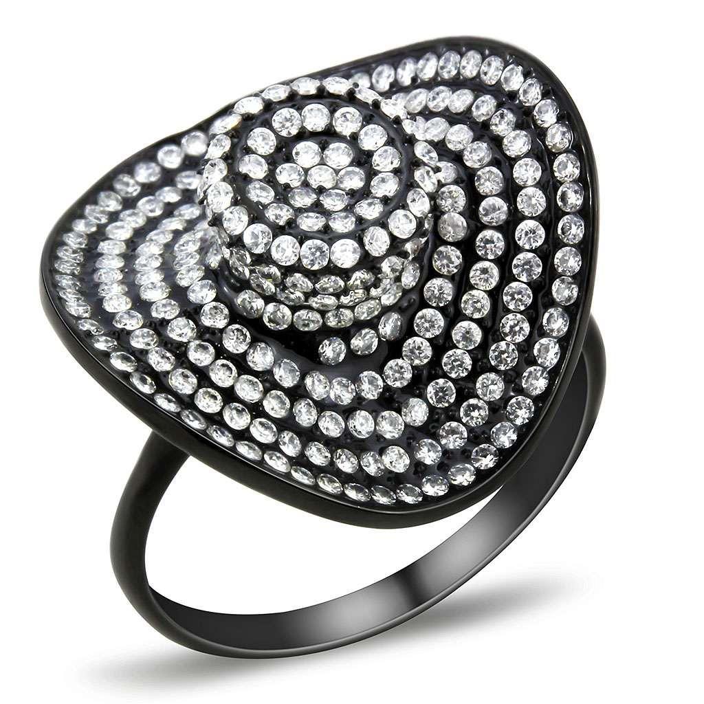 DA128 - IP Black(Ion Plating) Stainless Steel Ring with AAA Grade CZ  in Clear - Joyeria Lady