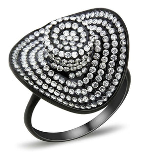 DA128 - IP Black(Ion Plating) Stainless Steel Ring with AAA Grade CZ  in Clear - Joyeria Lady