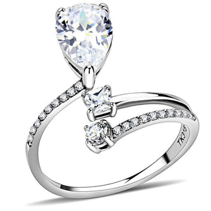 DA130 - High polished (no plating) Stainless Steel Ring with AAA Grade CZ  in Clear - Joyeria Lady
