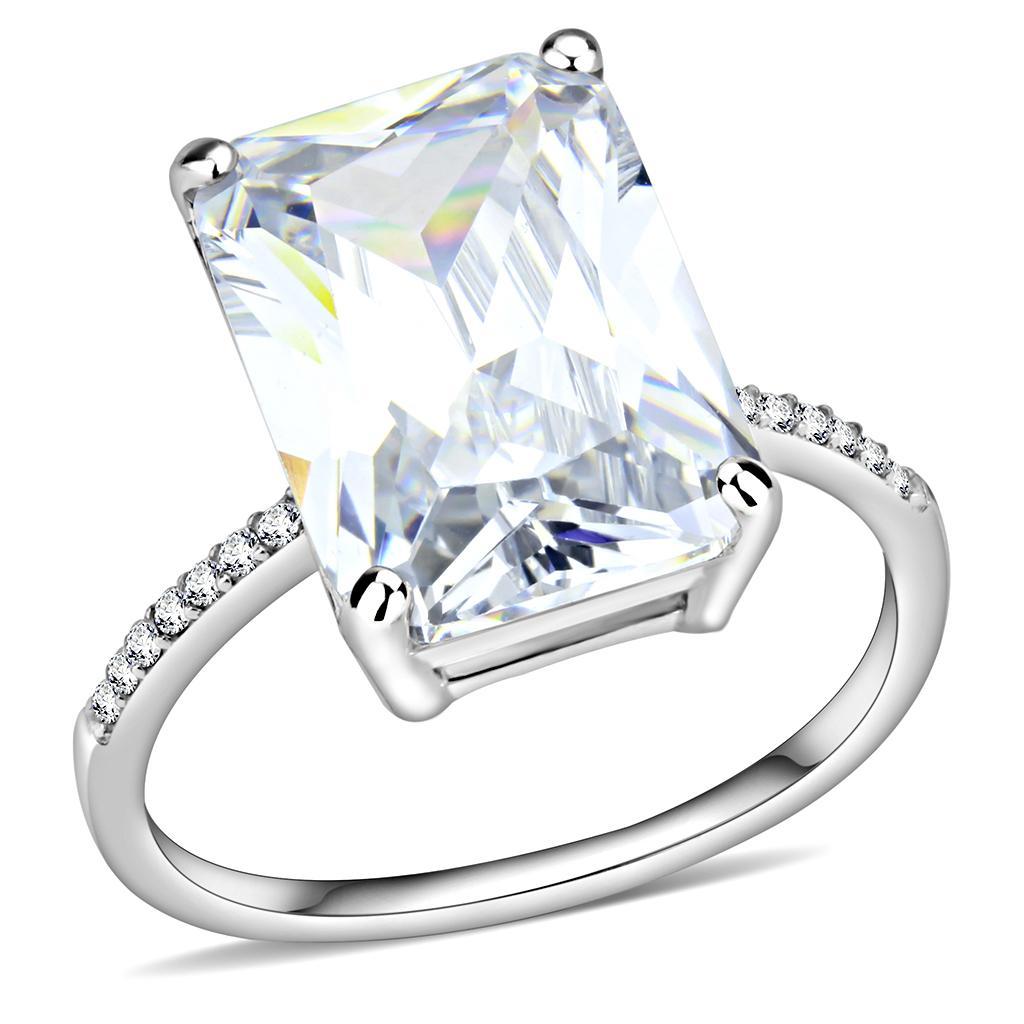 DA131 - High polished (no plating) Stainless Steel Ring with AAA Grade CZ  in Clear - Joyeria Lady