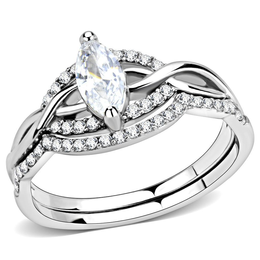 DA133 - High polished (no plating) Stainless Steel Ring with AAA Grade CZ  in Clear - Joyeria Lady