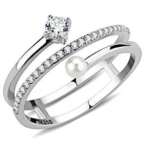DA134 - High polished (no plating) Stainless Steel Ring with AAA Grade CZ  in Clear - Joyeria Lady