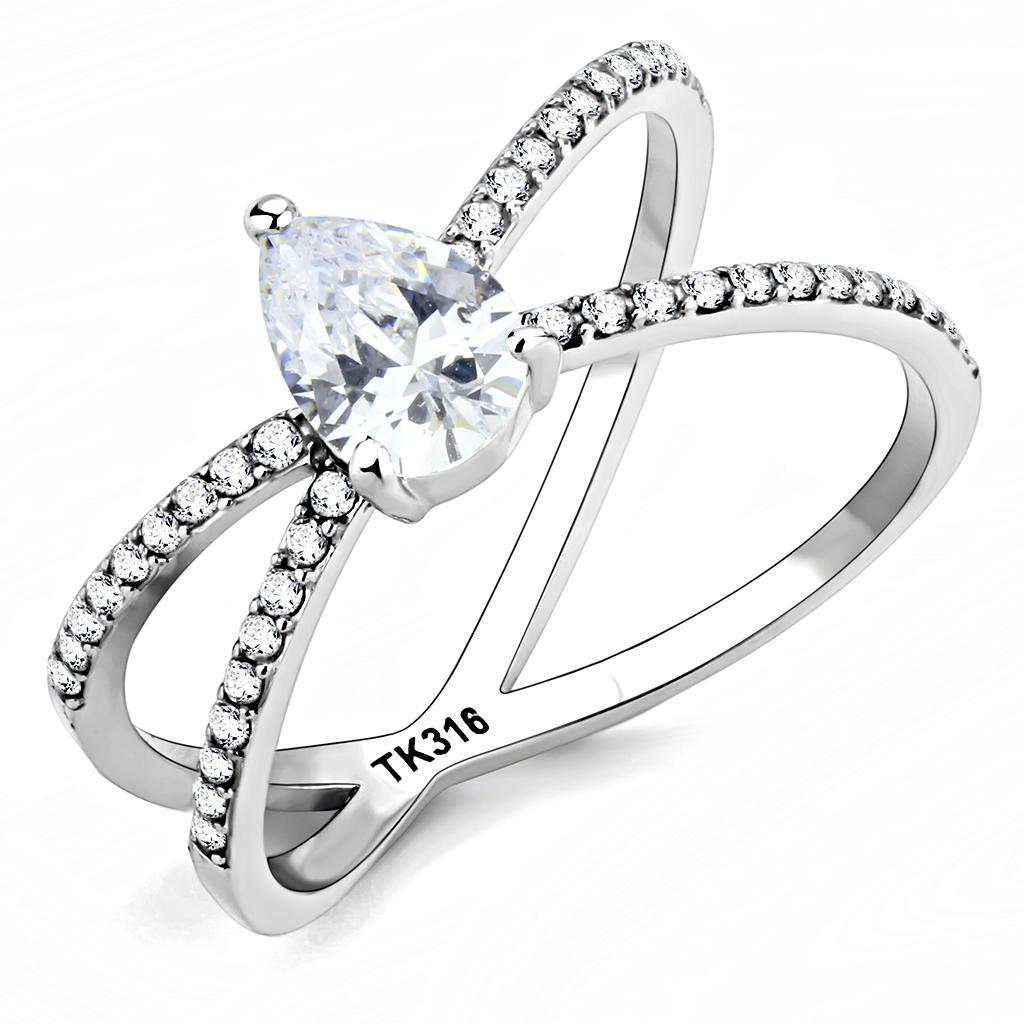 DA135 - High polished (no plating) Stainless Steel Ring with AAA Grade CZ  in Clear - Joyeria Lady