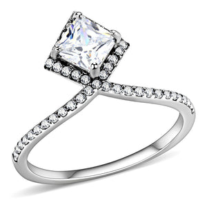 DA136 - High polished (no plating) Stainless Steel Ring with AAA Grade CZ  in Clear - Joyeria Lady