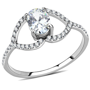 DA137 - High polished (no plating) Stainless Steel Ring with AAA Grade CZ  in Clear - Joyeria Lady