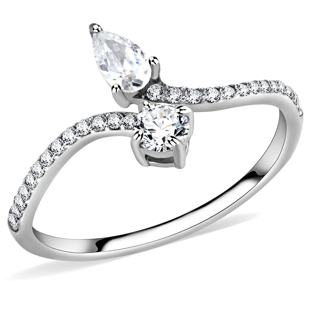 DA138 - High polished (no plating) Stainless Steel Ring with AAA Grade CZ  in Clear - Joyeria Lady