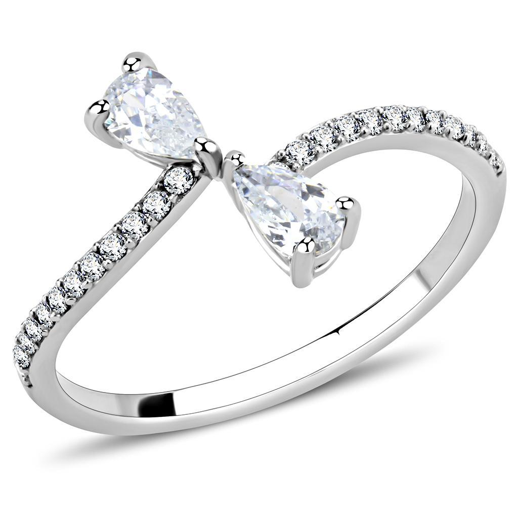 DA139 - High polished (no plating) Stainless Steel Ring with AAA Grade CZ  in Clear - Joyeria Lady