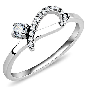 DA143 - High polished (no plating) Stainless Steel Ring with AAA Grade CZ  in Clear - Joyeria Lady