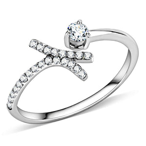 DA145 - High polished (no plating) Stainless Steel Ring with AAA Grade CZ  in Clear - Joyeria Lady