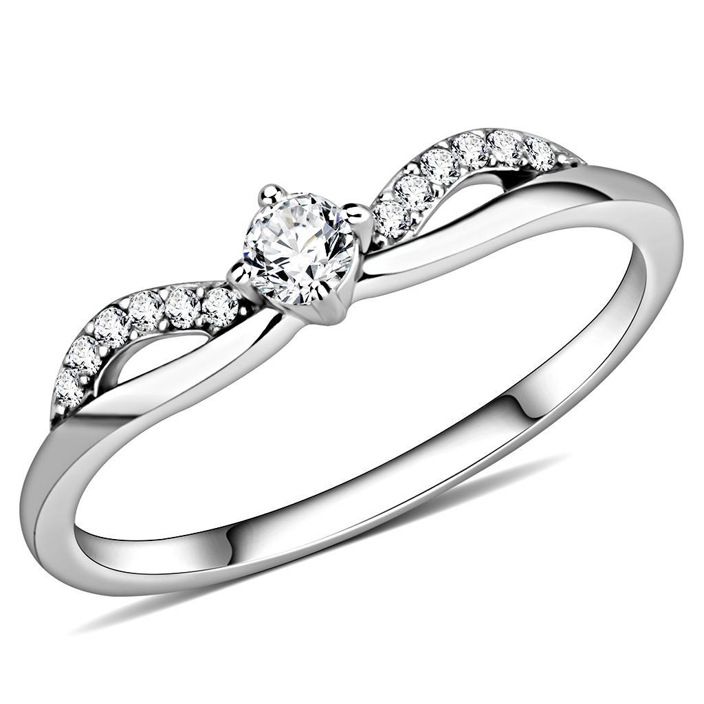 DA146 - High polished (no plating) Stainless Steel Ring with AAA Grade CZ  in Clear - Joyeria Lady