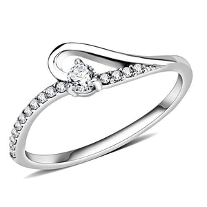 DA148 - High polished (no plating) Stainless Steel Ring with AAA Grade CZ  in Clear - Joyeria Lady