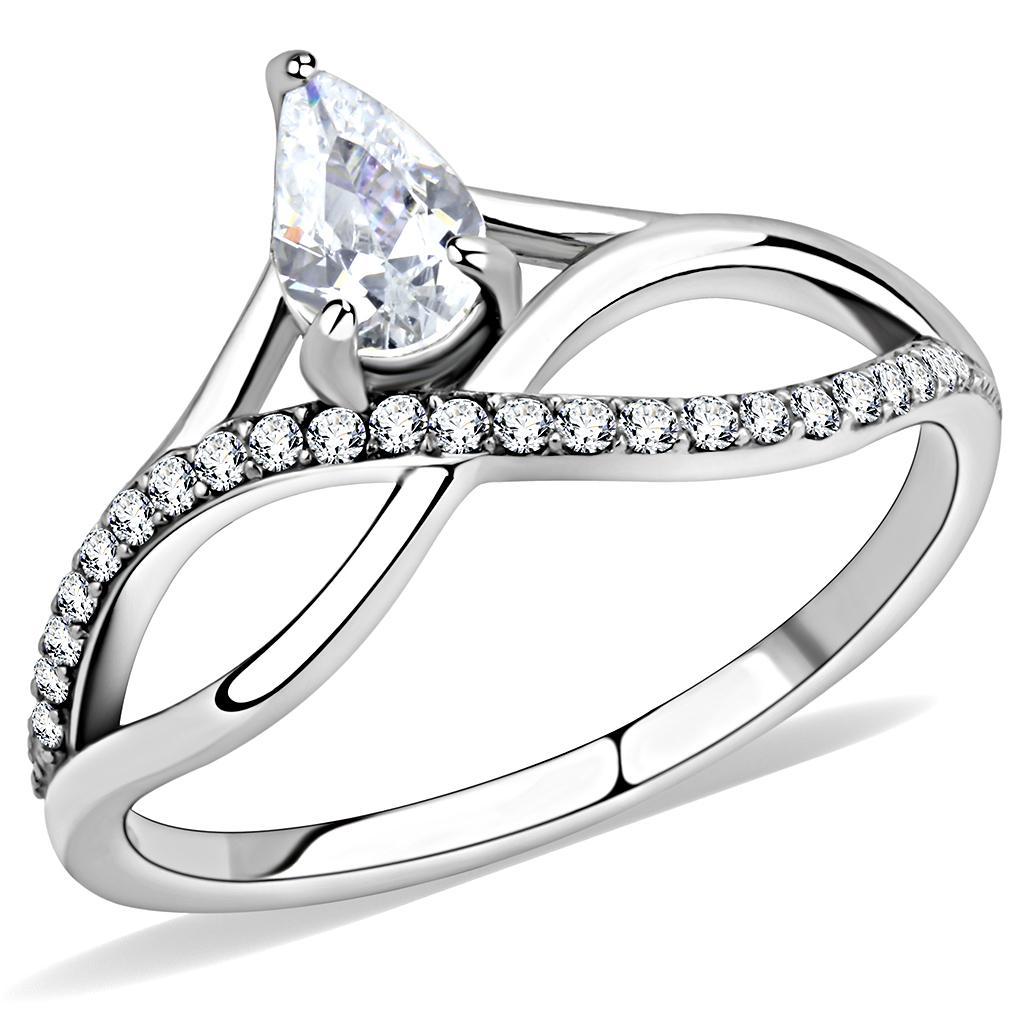 DA149 - High polished (no plating) Stainless Steel Ring with AAA Grade CZ  in Clear - Joyeria Lady