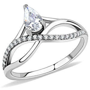 DA149 - High polished (no plating) Stainless Steel Ring with AAA Grade CZ  in Clear - Joyeria Lady