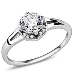 DA150 - High polished (no plating) Stainless Steel Ring with AAA Grade CZ  in Clear - Joyeria Lady