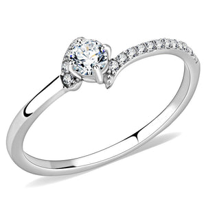 DA152 - High polished (no plating) Stainless Steel Ring with AAA Grade CZ  in Clear - Joyeria Lady