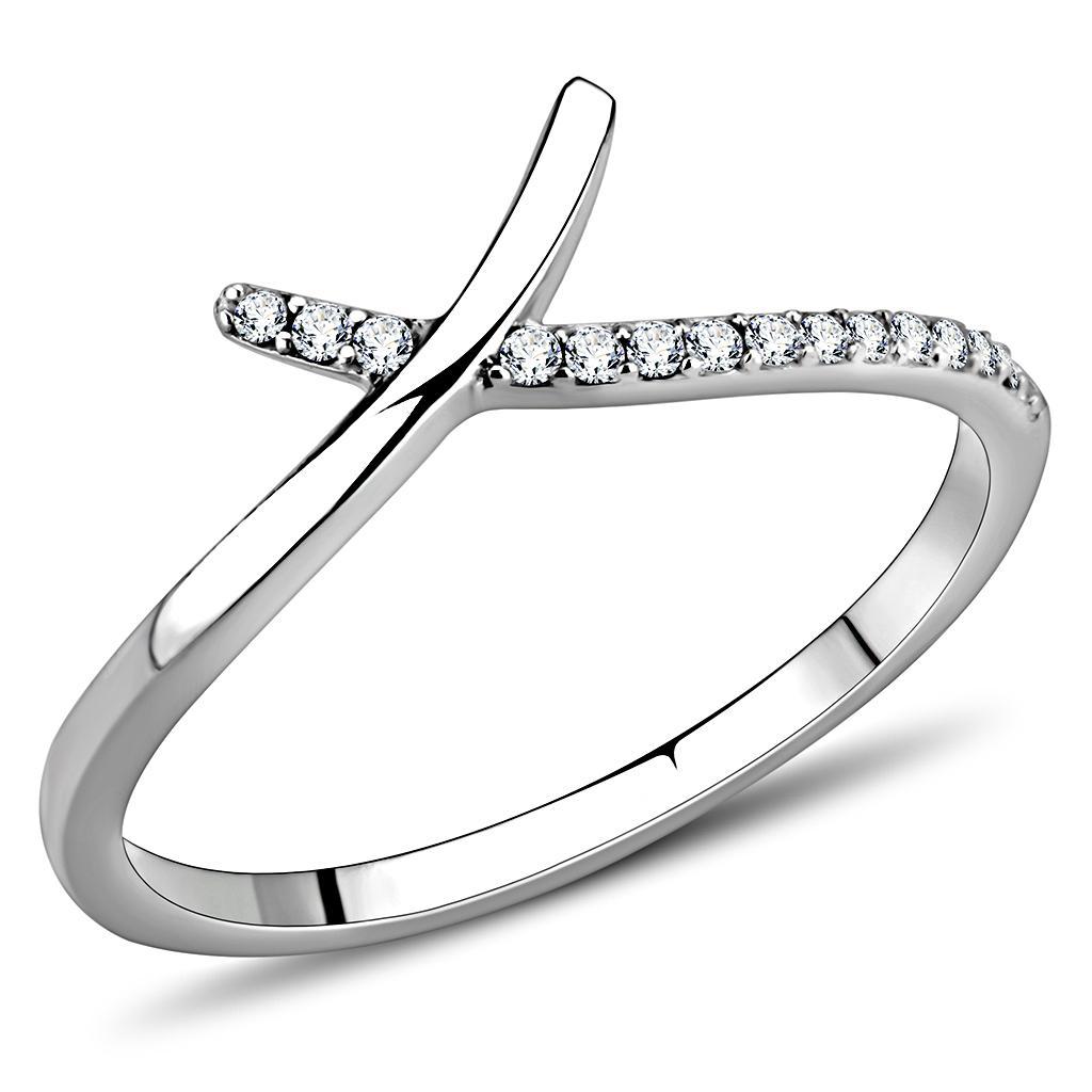 DA154 - High polished (no plating) Stainless Steel Ring with AAA Grade CZ  in Clear - Joyeria Lady