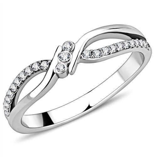 DA156 - High polished (no plating) Stainless Steel Ring with AAA Grade CZ  in Clear - Joyeria Lady