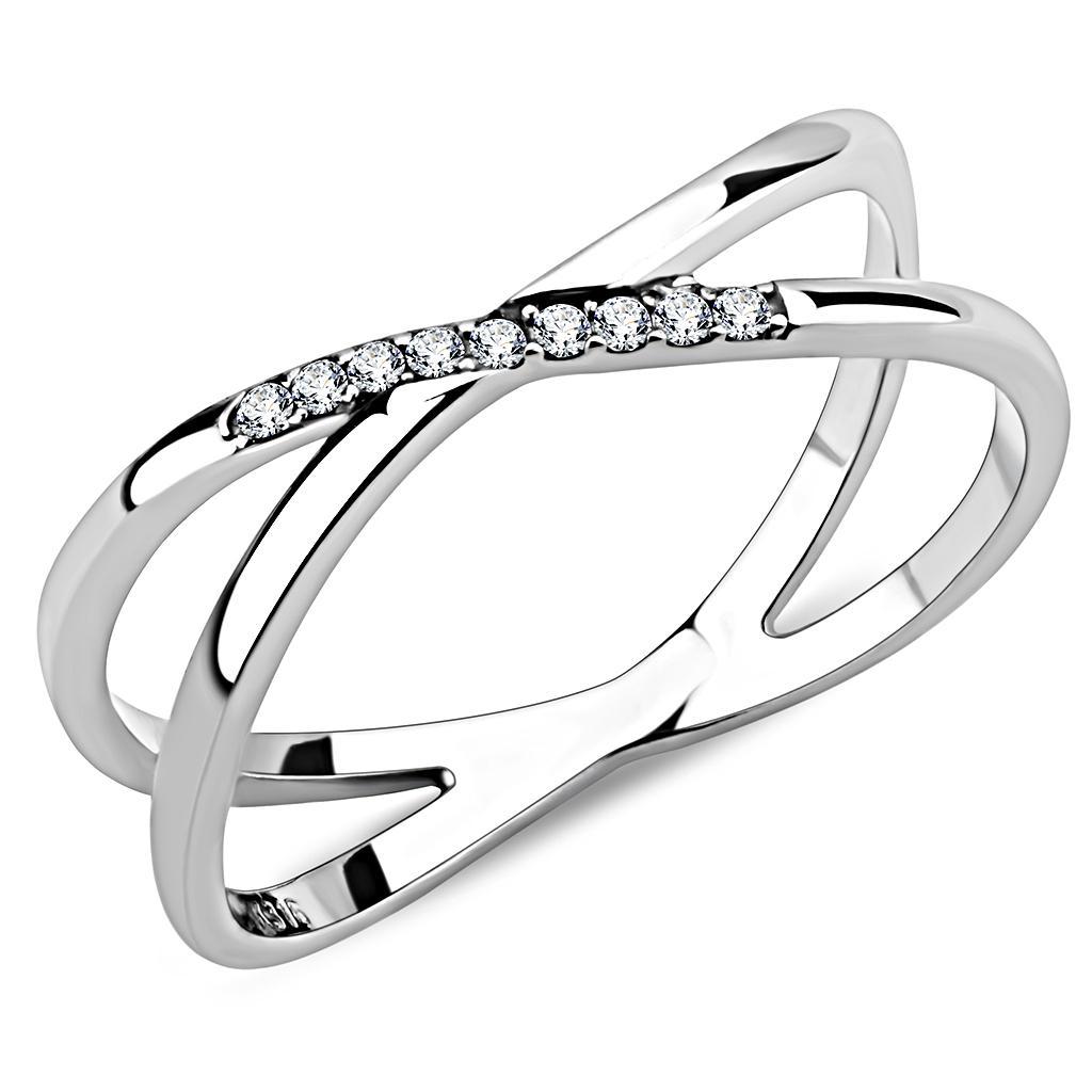 DA158 - High polished (no plating) Stainless Steel Ring with AAA Grade CZ  in Clear - Joyeria Lady