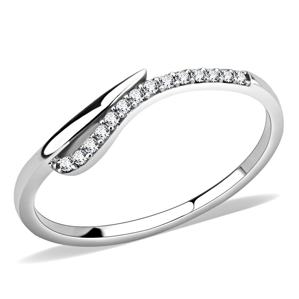 DA159 - High polished (no plating) Stainless Steel Ring with AAA Grade CZ  in Clear - Joyeria Lady