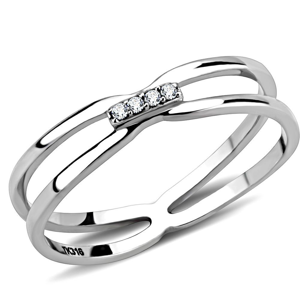 DA160 - High polished (no plating) Stainless Steel Ring with AAA Grade CZ  in Clear - Joyeria Lady