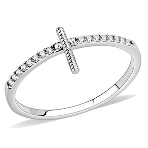 DA161 - High polished (no plating) Stainless Steel Ring with AAA Grade CZ  in Clear - Joyeria Lady