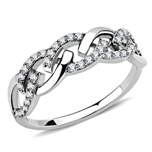 DA163 - High polished (no plating) Stainless Steel Ring with AAA Grade CZ  in Clear - Joyeria Lady