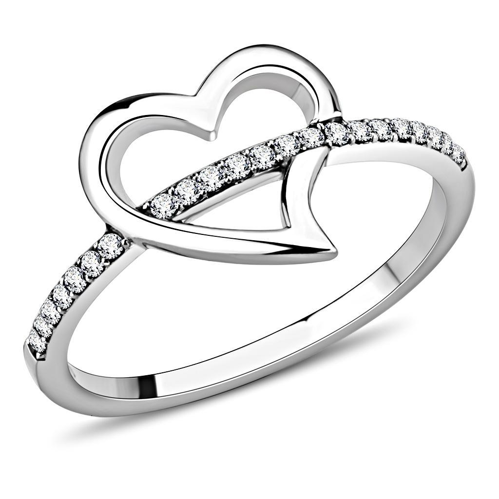 DA164 - High polished (no plating) Stainless Steel Ring with AAA Grade CZ  in Clear - Joyeria Lady
