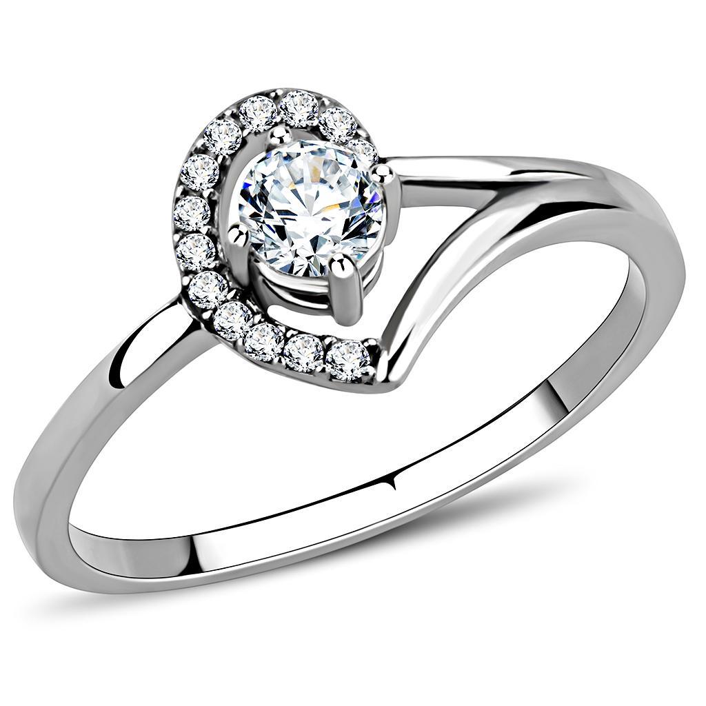 DA165 - High polished (no plating) Stainless Steel Ring with AAA Grade CZ  in Clear - Joyeria Lady