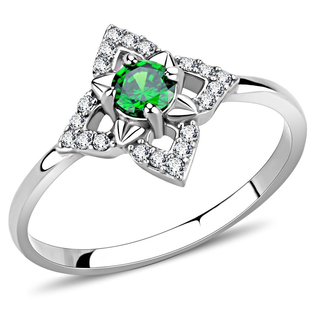 DA168 - High polished (no plating) Stainless Steel Ring with AAA Grade CZ  in Emerald - Joyeria Lady