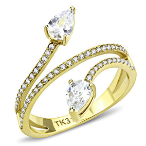 DA171 - IP Gold(Ion Plating) Stainless Steel Ring with AAA Grade CZ  in Clear - Joyeria Lady