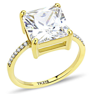 DA172 - IP Gold(Ion Plating) Stainless Steel Ring with AAA Grade CZ  in Clear - Joyeria Lady