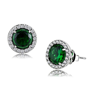 DA211 High polished (no plating) Stainless Steel Earrings with Synthetic in Emerald - Joyeria Lady