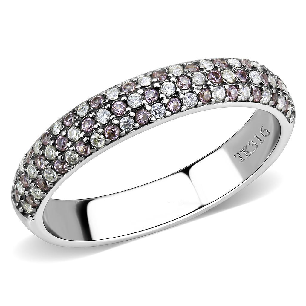 DA231 - High polished (no plating) Stainless Steel Ring with AAA Grade CZ  in Multi Color - Joyeria Lady