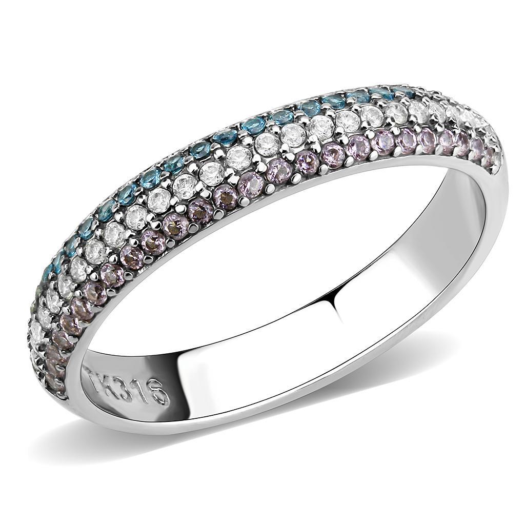DA232 - High polished (no plating) Stainless Steel Ring with AAA Grade CZ  in Multi Color - Joyeria Lady