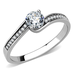 DA233 - High polished (no plating) Stainless Steel Ring with AAA Grade CZ  in Clear - Joyeria Lady