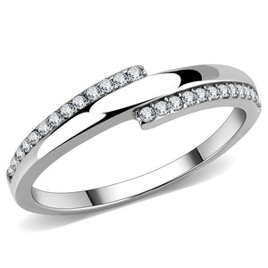 DA234 - High polished (no plating) Stainless Steel Ring with AAA Grade CZ  in Clear - Joyeria Lady