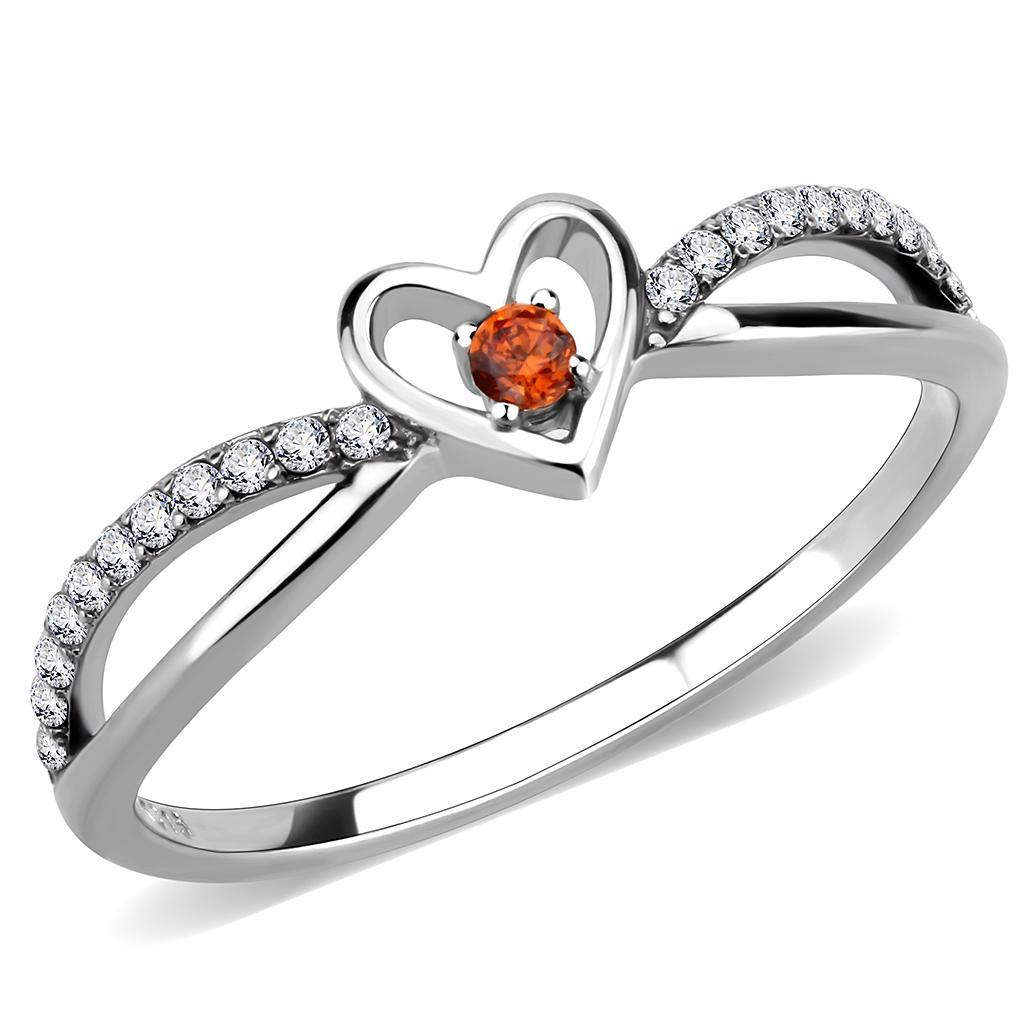 DA235 - High polished (no plating) Stainless Steel Ring with AAA Grade CZ  in Orange - Joyeria Lady